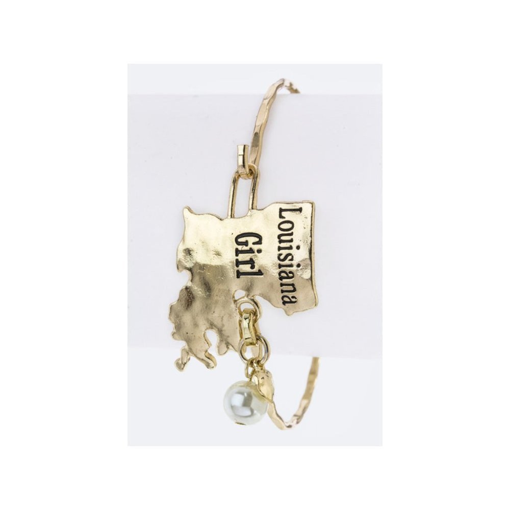 New Stylish Fashion Louisiana Girl State Map Hook Bracelet Jewelry - Gold